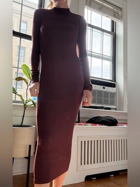 ALIX NYC Long-Sleeve Bodycon Midi Dress in Burgundy